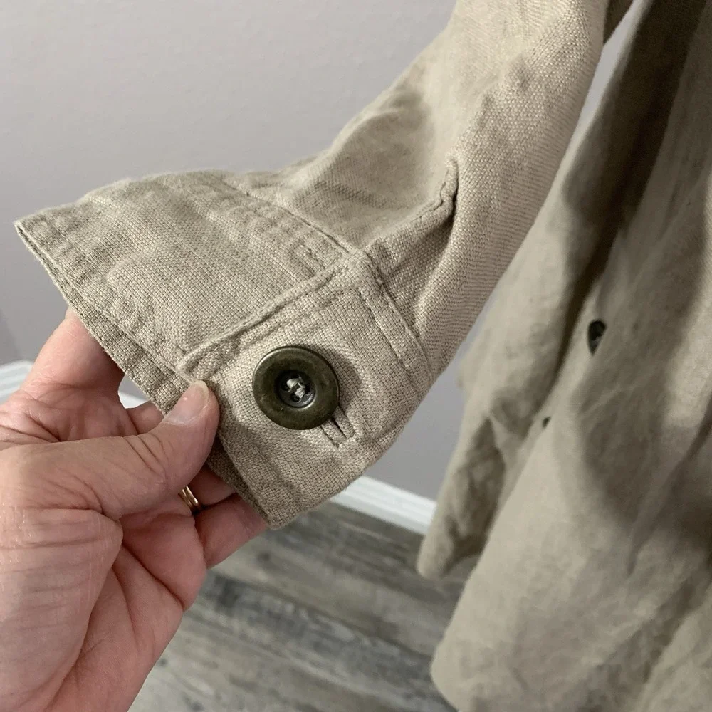 H&M 100% Linen Size 4 Swing Chore Jacket Long Sleeve Button Front Lined Pockets‎